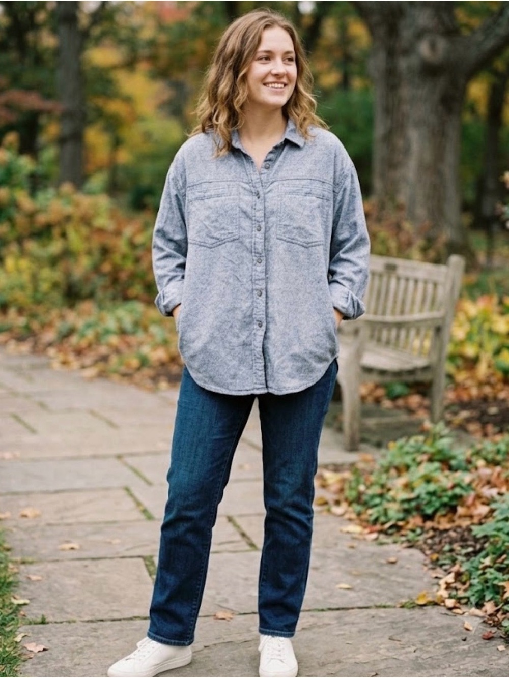 aerie Blue-White Striped Button-Up Shirt